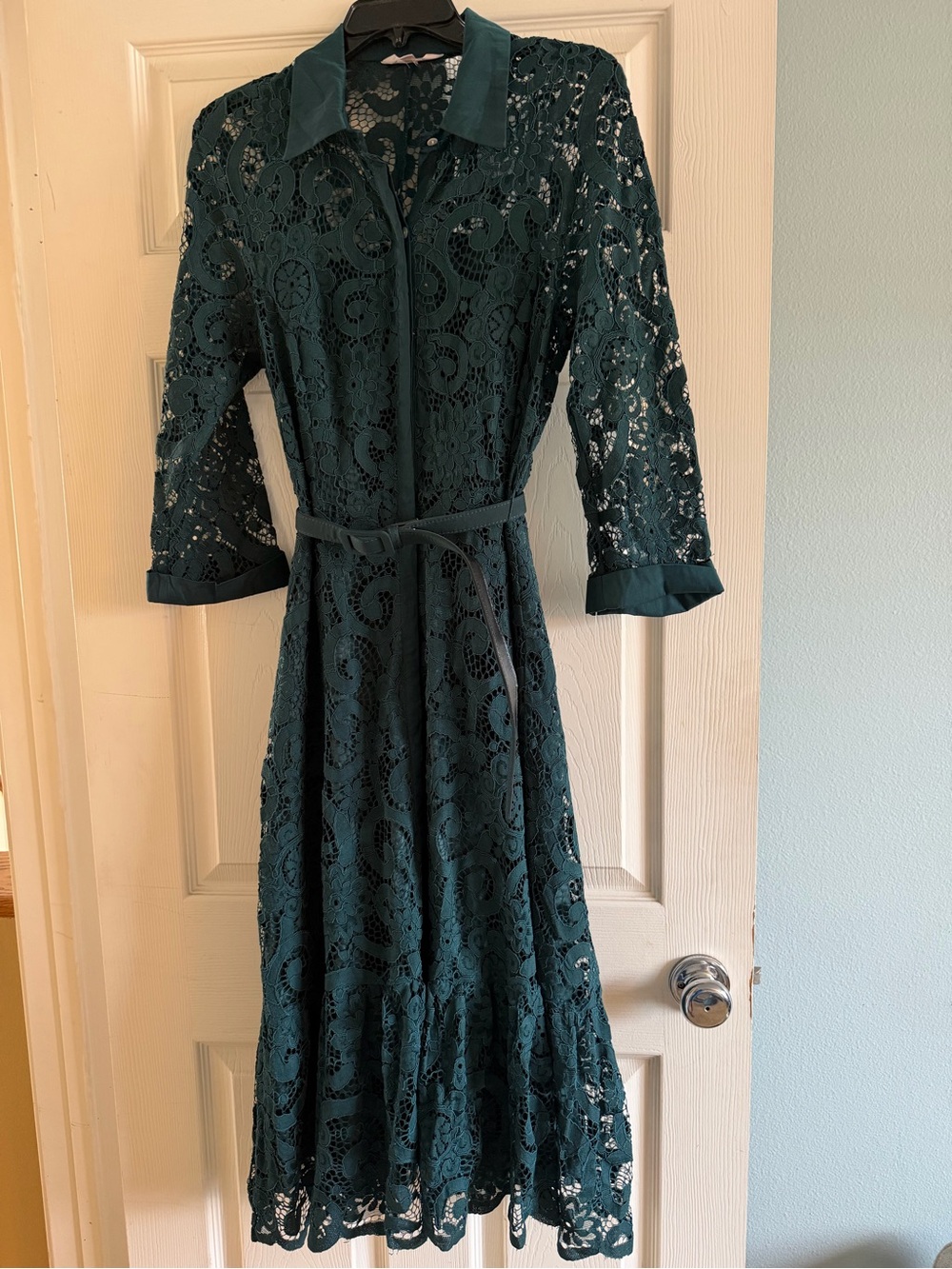 Nanette Lepore Women's Green/Teal Lace Shirt Dress with Belt - 8